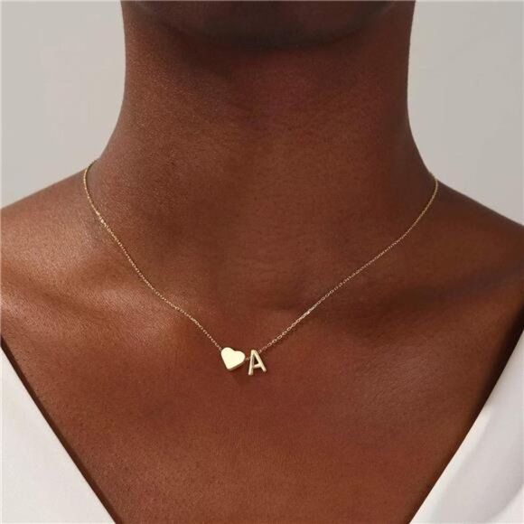 18K Gold Plated Heart Initial Necklace Dainty Letter Pendant Tiny Name Jewelry G - Picture 2 of 7